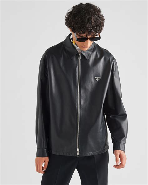 prada leather blouson|Black Leather Blouson Jacket .